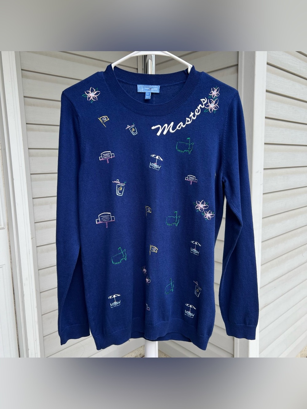 Masters Magnolia Lane Collection Women’s Navy Embroidered Crew Neck Knit Sweater